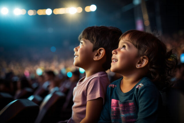 Kinder, die im Theatersaal sitzen und ein Theaterstück ansehen